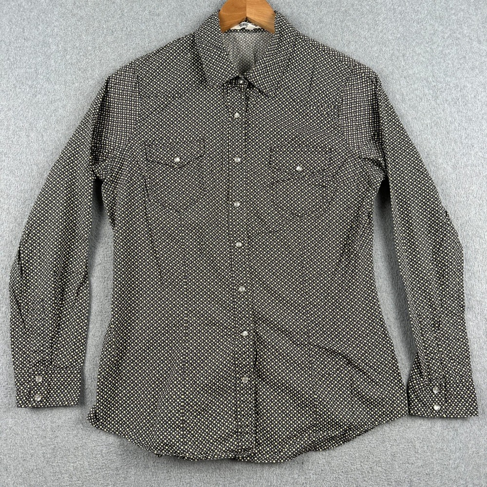 Daniel Rainn Shirt Womens Medium Black Polka Dot Pearl Snap Button Down Cotton